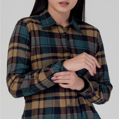 Benhill Kemeja Tunik Flannel Wanita Kotak Cream 1189-31G35