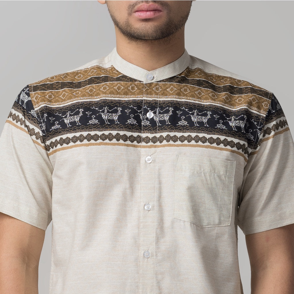 Benhill Kemeja Koko Pria Cotton Printing Lengan Pendek Cream 29811-46910