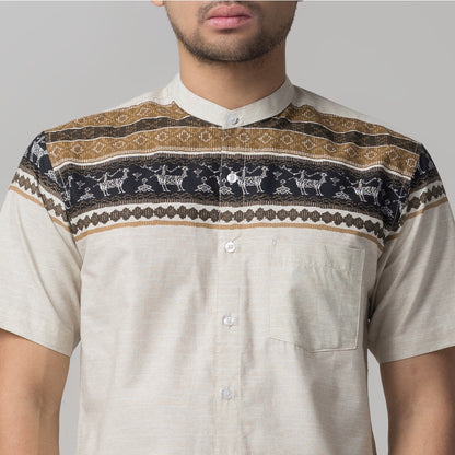 Benhill Kemeja Koko Pria Cotton Printing Lengan Pendek Cream 29811-46910