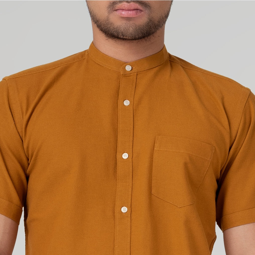 Benhill Kemeja Koko Pria Linen Polos Lengan Pendek Mustard 28150-16D10