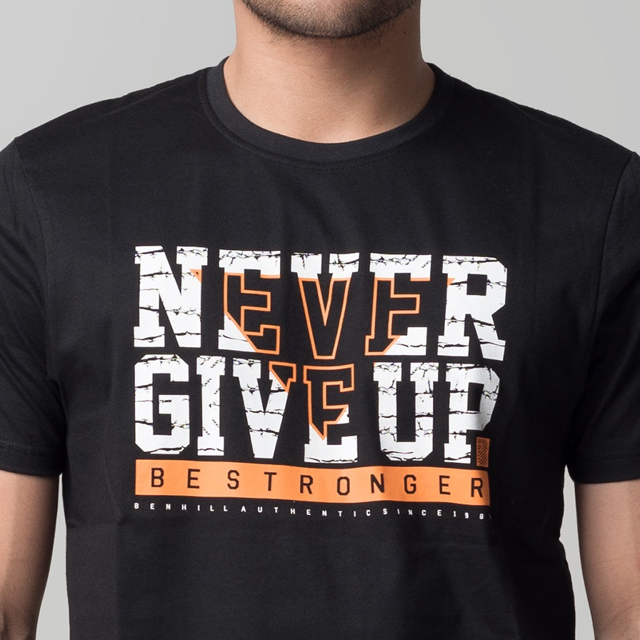 Benhill T-shirt Kaos Pria Grafis Katun 30s Combed Lengan Pendek Hitam A10-A11-29268