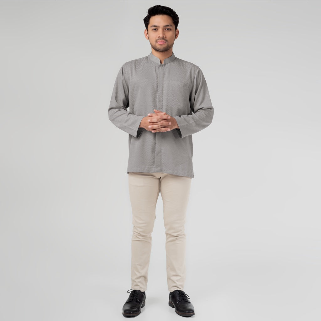 Benhill Kemeja Koko Pria "Tenun Sultan" Cotton Dobby Lengan Panjang Grey 29940-41-36609