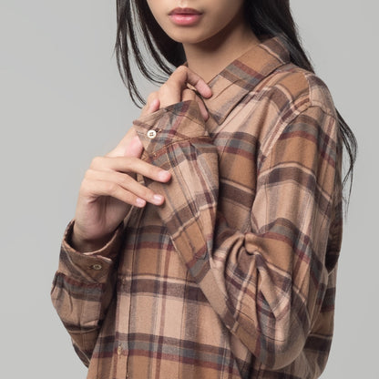 Benhill Kemeja Tunik Flannel Wanita Kotak Coklat 1180-11535
