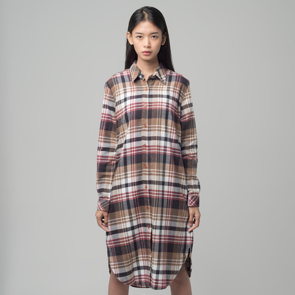 Benhill Kemeja Tunik Flannel Wanita Kotak Maroon 1181-11435