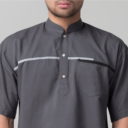 Benhill Kemeja Pria Koko Qurta Lengan Pendek Grey 29949-3261H