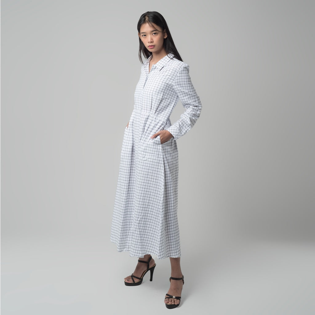 Benhill Gamis Wanita Flannel Lengan Panjang Kotak Putih 1204-11130