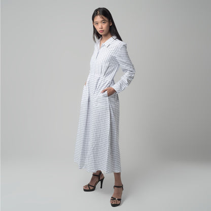 Benhill Gamis Wanita Flannel Lengan Panjang Kotak Putih 1204-11130