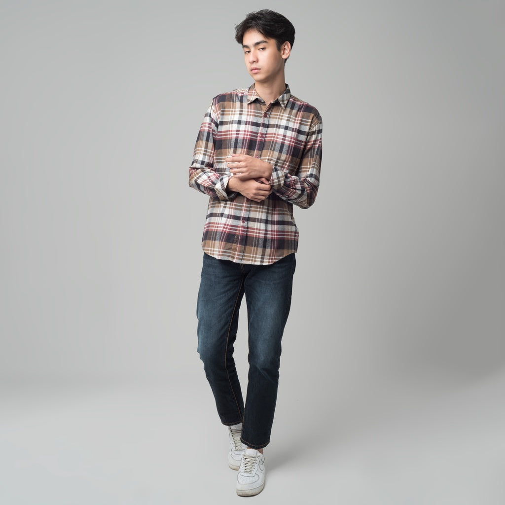 Benhill Kemeja Pria Flannel Lengan Panjang Kotak Maroon 29494-11433