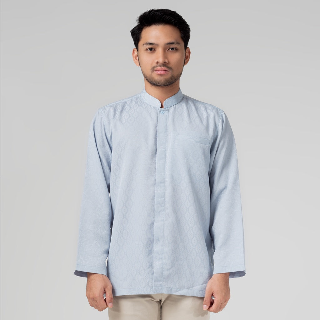 Benhill Kemeja Koko Pria "Tenun Sultan" Cotton Dobby Lengan Panjang Dusty Blue 29247-48-36309