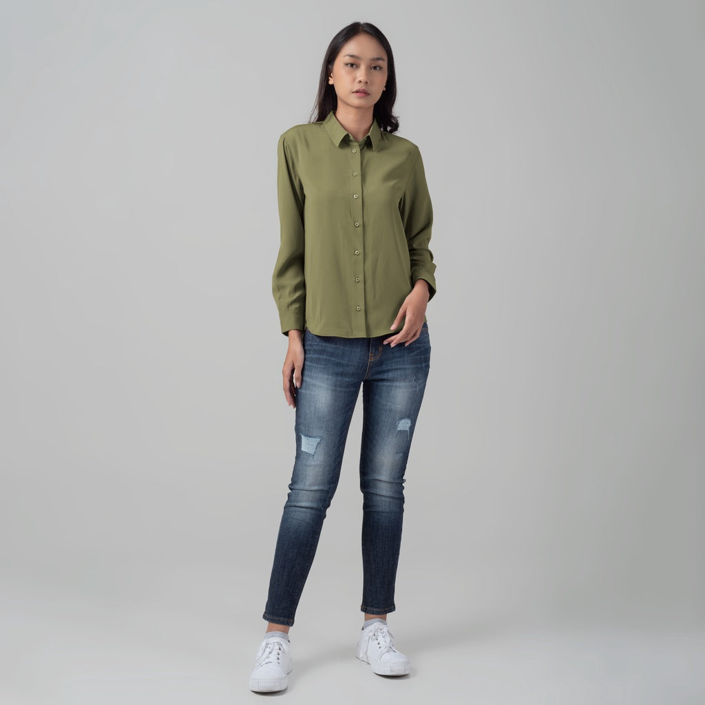 Benhill Kemeja Wanita " Mina" Tops Lengan Panjang Olive A100-2970O