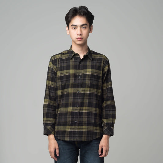 Benhill Kemeja Pria Flannel Lengan Panjang Kotak Hijau 29284-31733