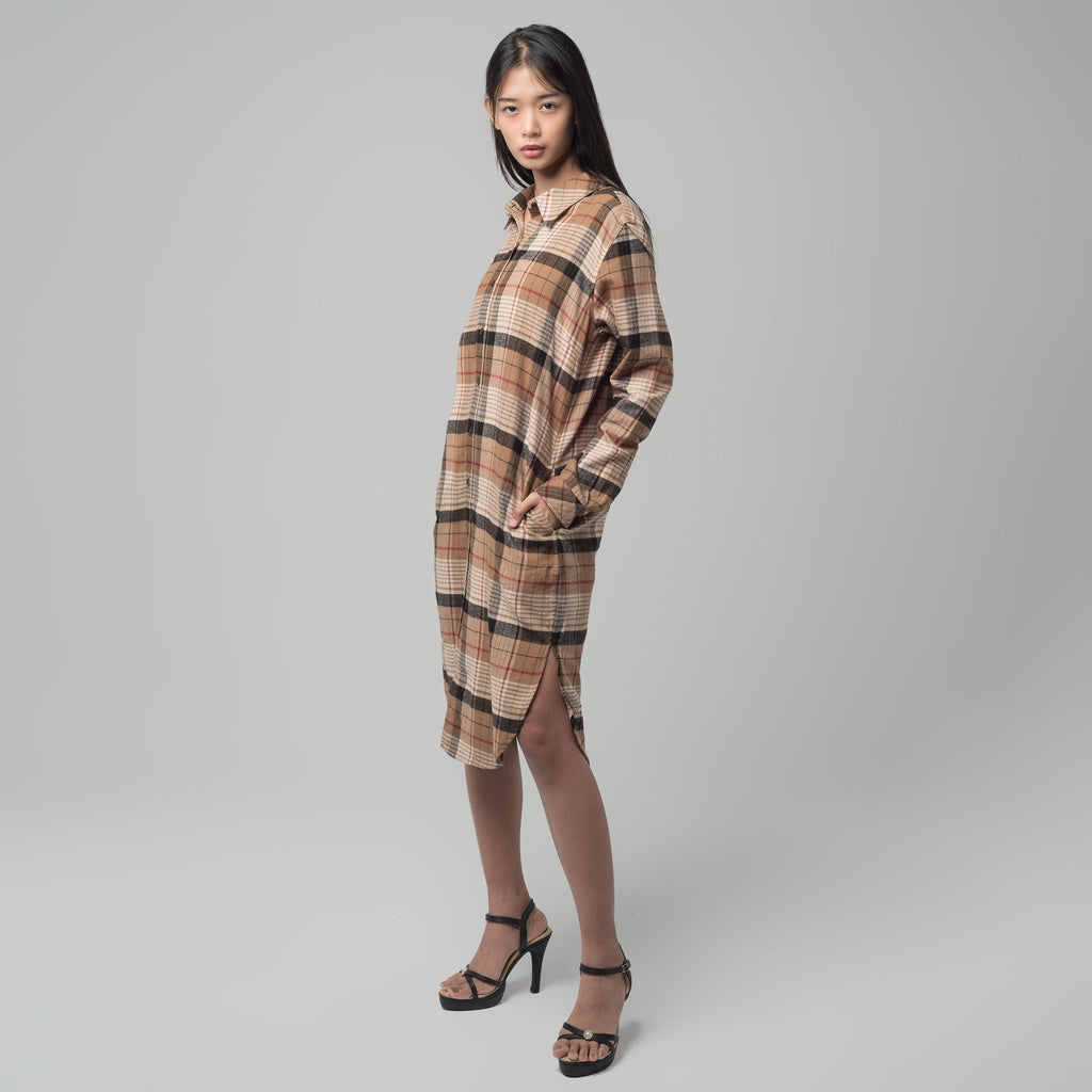 Benhill Kemeja Tunik Flannel Wanita Kotak Coklat 1177-11535