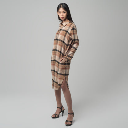 Benhill Kemeja Tunik Flannel Wanita Kotak Coklat 1177-11535