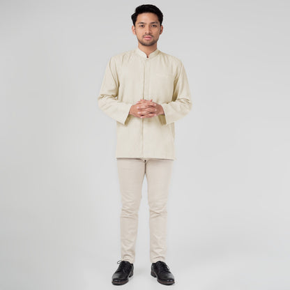Benhill Kemeja Koko Pria "Tenun Sultan" Cotton Dobby Lengan Panjang Beige 29235-36-36909