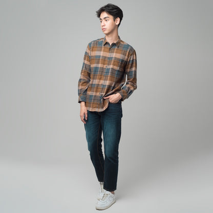 Benhill Kemeja Pria Flannel Lengan Panjang Kotak  Coklat 28931-11533