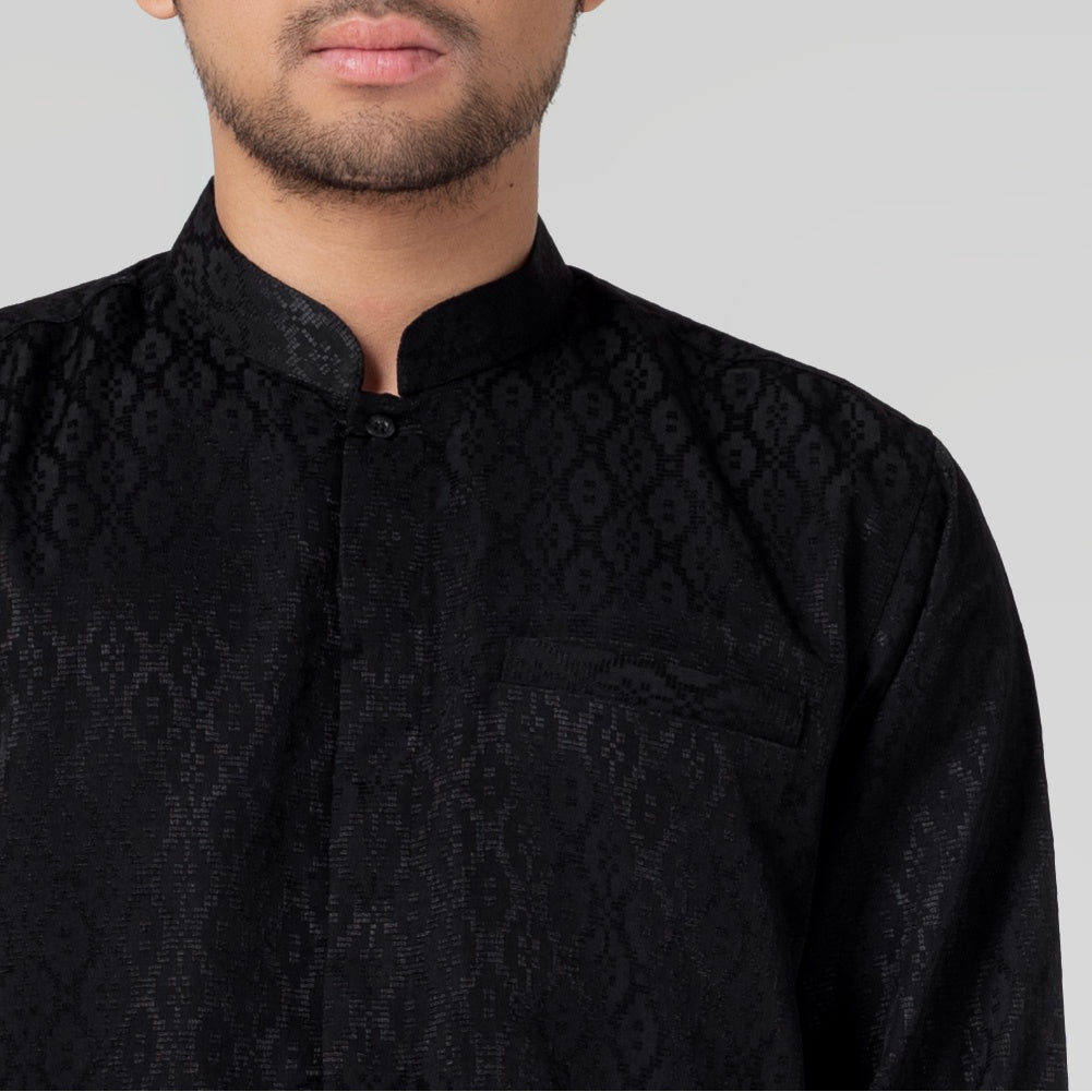 Benhill Kemeja Koko Pria "Tenun Sultan" Cotton Dobby Lengan Panjang Black 29231-32-36209
