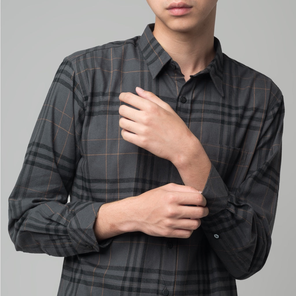 Benhill Kemeja Pria Flannel Lengan Panjang Kotak Abu 29461-11P33