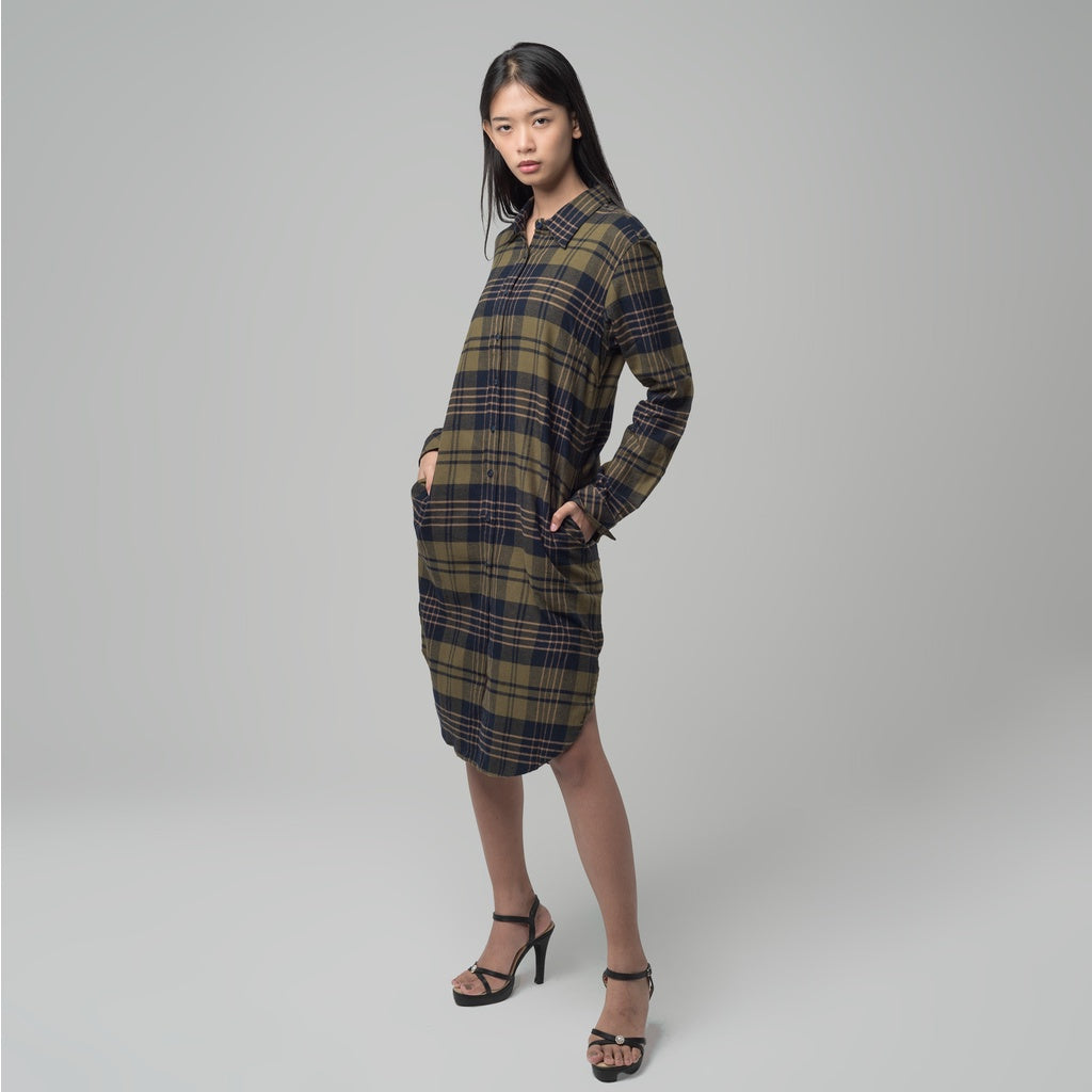 Benhill Kemeja Tunik Flannel Wanita Kotak Hijau 1166-11735