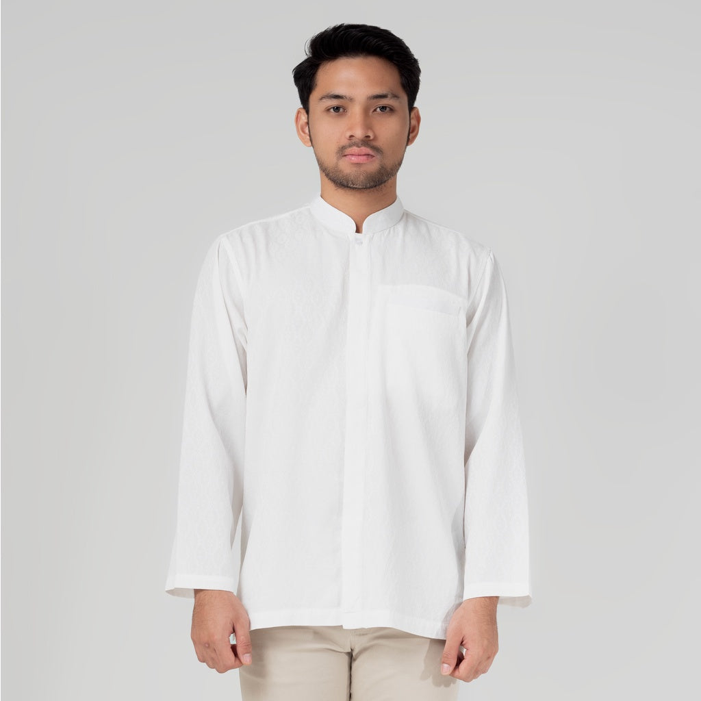 Benhill Kemeja Koko Pria "Tenun Sultan" Cotton Dobby Lengan Panjang White 29233-34-36109