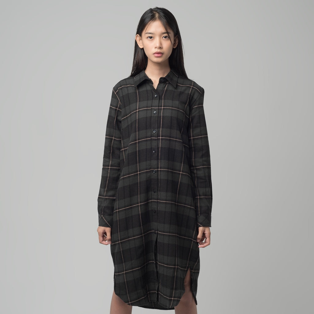 Benhill Kemeja Tunik Flannel Wanita Kotak Abu 1167-11635