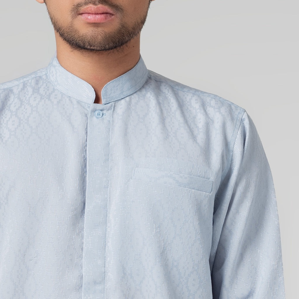 Benhill Kemeja Koko Pria "Tenun Sultan" Cotton Dobby Lengan Panjang Dusty Blue 29247-48-36309