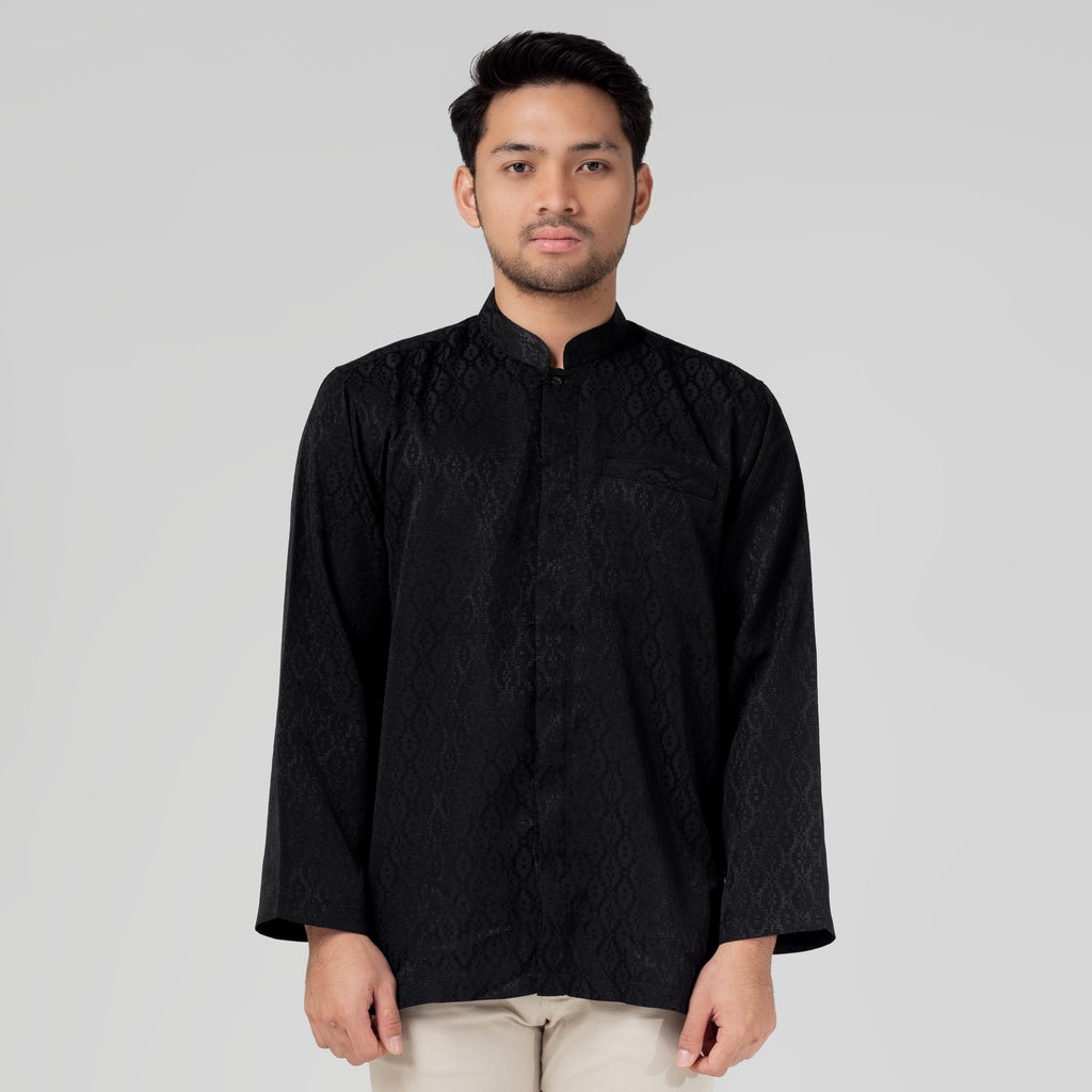Benhill Kemeja Koko Pria "Tenun Sultan" Cotton Dobby Lengan Panjang Black 29231-32-36209