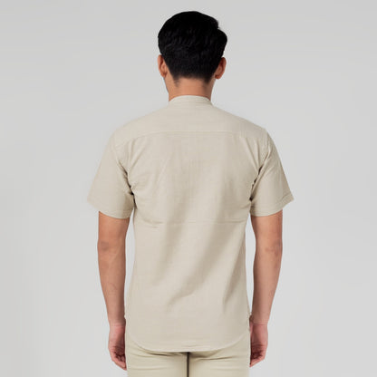 Benhill Kemeja Koko Pria Linen Polos Lengan Pendek Cream 28151-16910