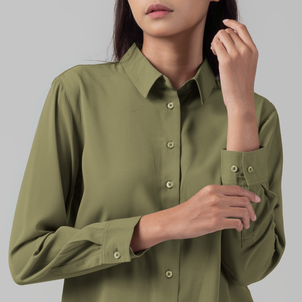 Benhill Kemeja Wanita " Mina" Tops Lengan Panjang Olive A100-2970O