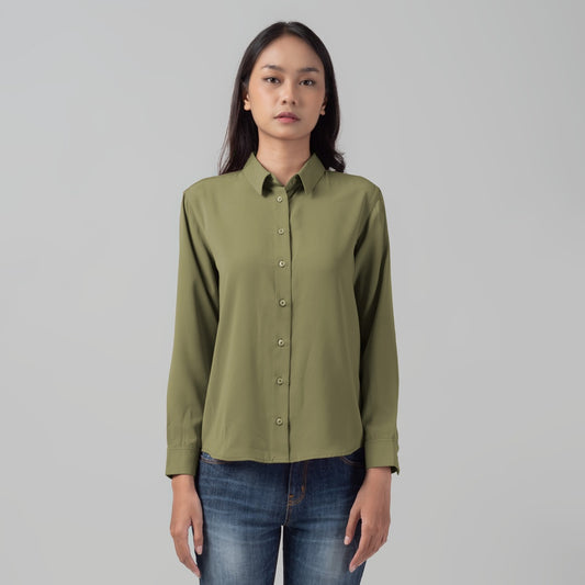 Benhill Kemeja Wanita " Mina" Tops Lengan Panjang Olive A100-2970O