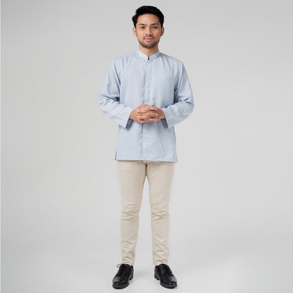 Benhill Kemeja Koko Pria "Tenun Sultan" Cotton Dobby Lengan Panjang Dusty Blue 29247-48-36309