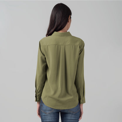 Benhill Kemeja Wanita " Mina" Tops Lengan Panjang Olive A100-2970O