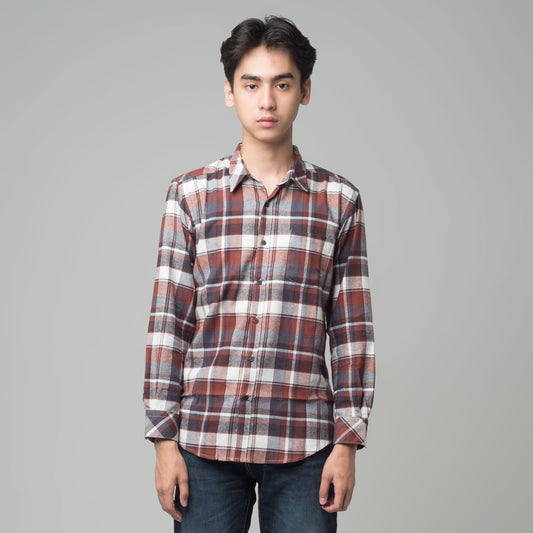 Benhill Kemeja Pria Flannel Lengan Panjang Kotak Maroon 25291-11533