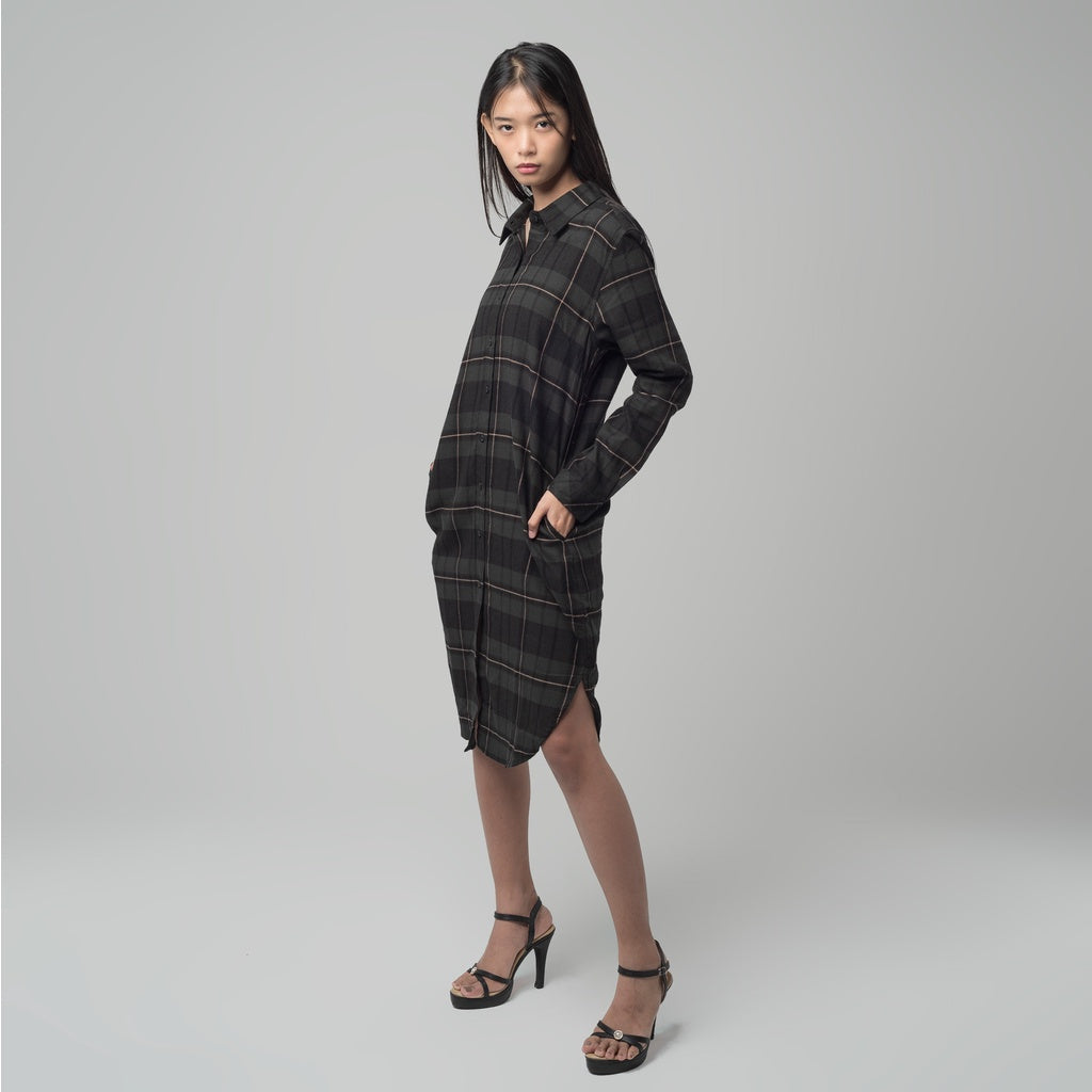 Benhill Kemeja Tunik Flannel Wanita Kotak Abu 1167-11635