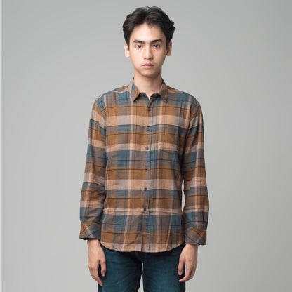 Benhill Kemeja Pria Flannel Lengan Panjang Kotak  Coklat 28931-11533