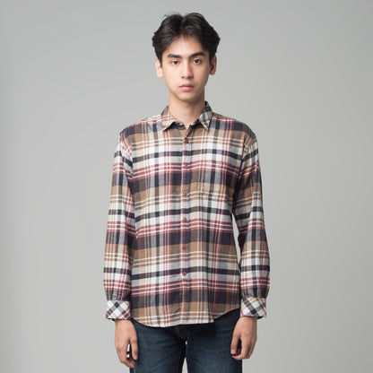 Benhill Kemeja Pria Flannel Lengan Panjang Kotak Maroon 29494-11433