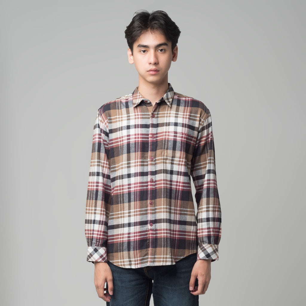 Benhill Kemeja Pria Flannel Lengan Panjang Kotak Maroon 29494-11433