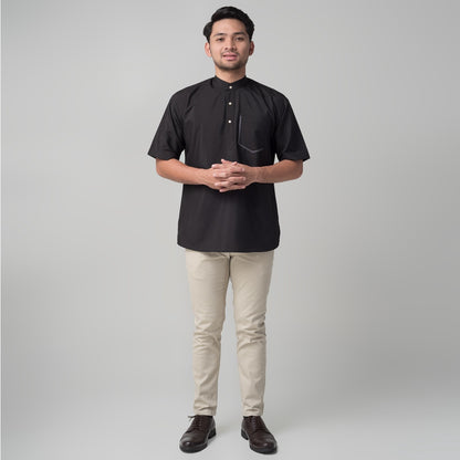 Benhill Kemeja Pria Koko Qurta Lengan Pendek Hitam 29948-3221H