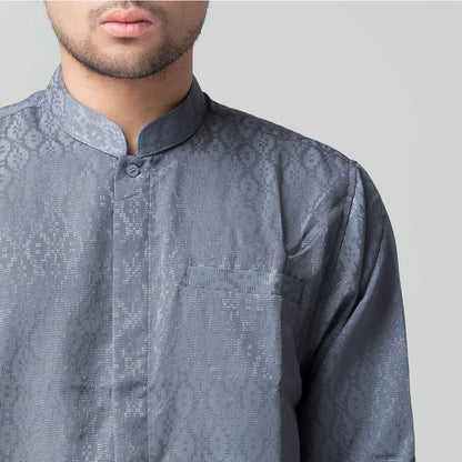 Benhill Kemeja Koko Pria "Tenun Sultan" Cotton Dobby Lengan Panjang Charcoal 29249-50-36609
