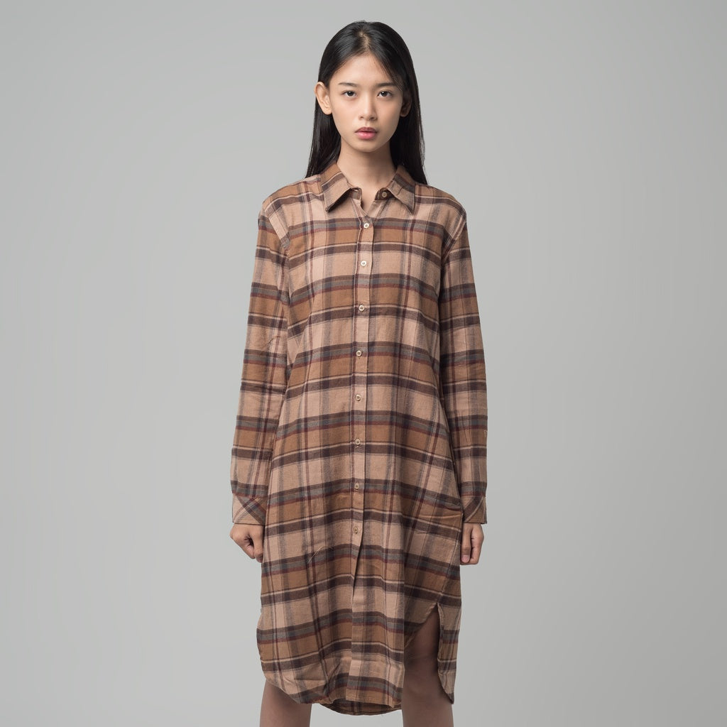 Benhill Kemeja Tunik Flannel Wanita Kotak Coklat 1180-11535