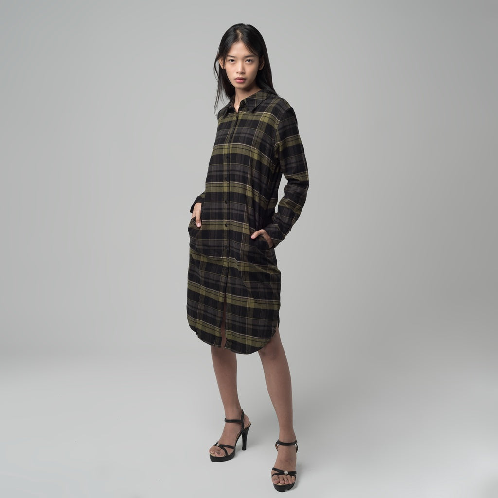 Benhill Kemeja Tunik Flannel Wanita Kotak Hijau 1194-31735