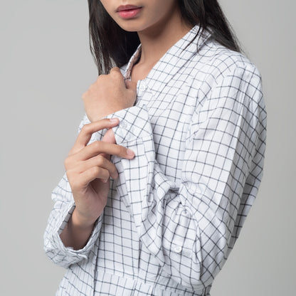 Benhill Gamis Wanita Flannel Lengan Panjang Kotak Putih 1204-11130