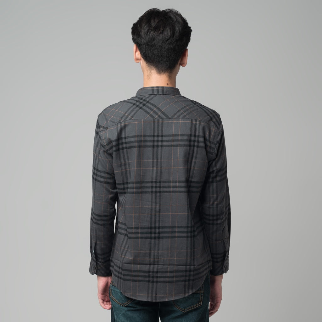Benhill Kemeja Pria Flannel Lengan Panjang Kotak Abu 29461-11P33