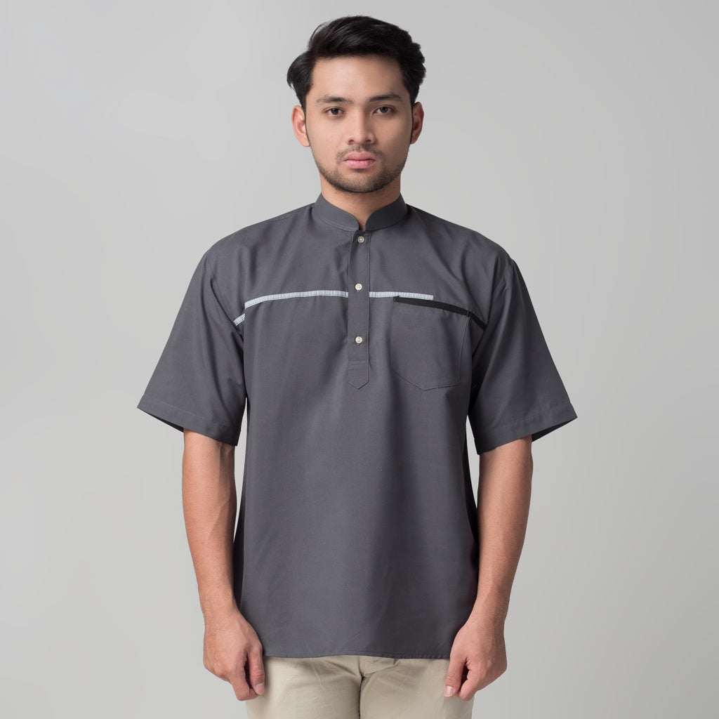 Benhill Kemeja Pria Koko Qurta Lengan Pendek Grey 29949-3261H
