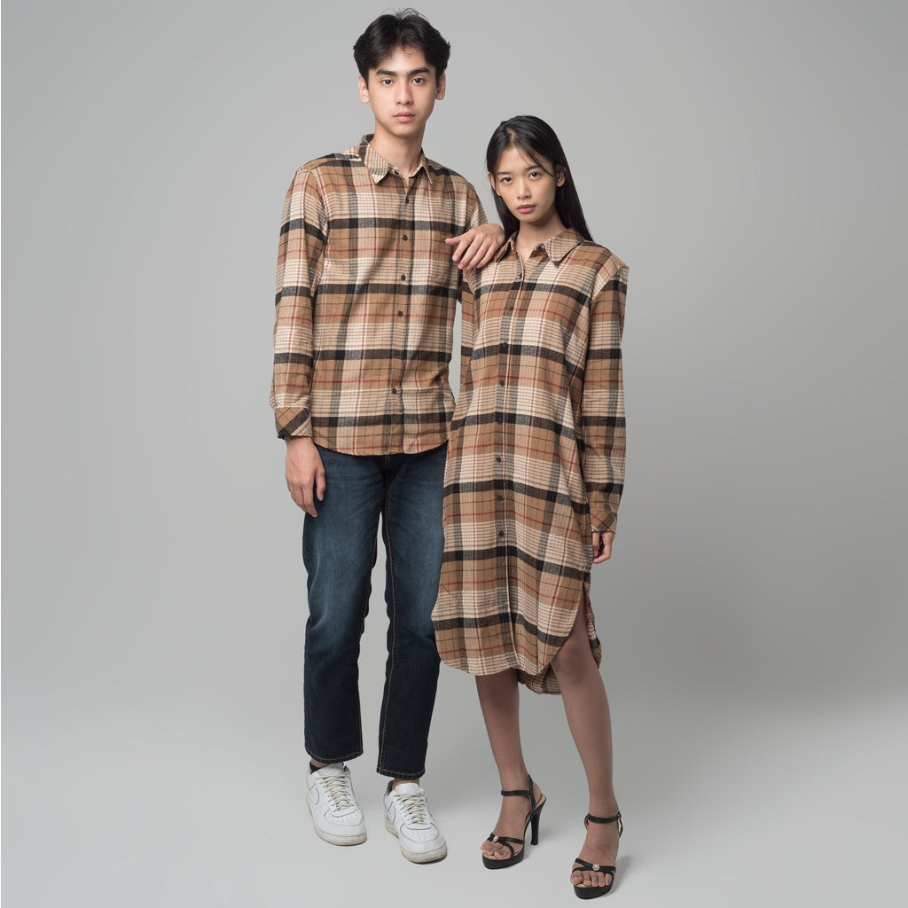 Benhill Kemeja Tunik Flannel Wanita Kotak Coklat 1177-11535