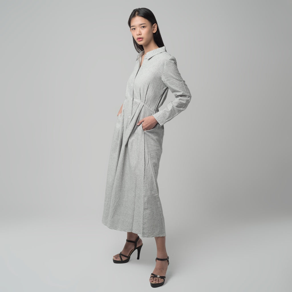 Benhill Gamis Wanita Flannel Lengan Panjang Kotak Putih A168-11930