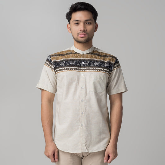 Benhill Kemeja Koko Pria Cotton Printing Lengan Pendek Cream 29811-46910