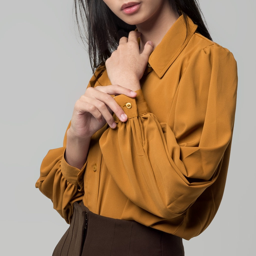 Benhill Kemeja Wanita " Seori" Tops Lengan Panjang Puff Caramel Brown A191-29D79