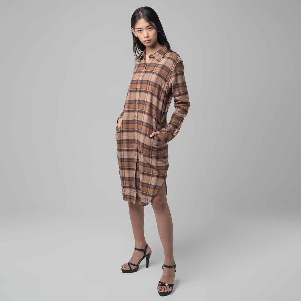 Benhill Kemeja Tunik Flannel Wanita Kotak Coklat 1180-11535