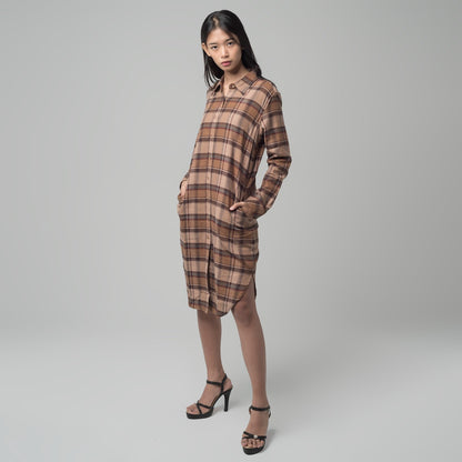 Benhill Kemeja Tunik Flannel Wanita Kotak Coklat 1180-11535