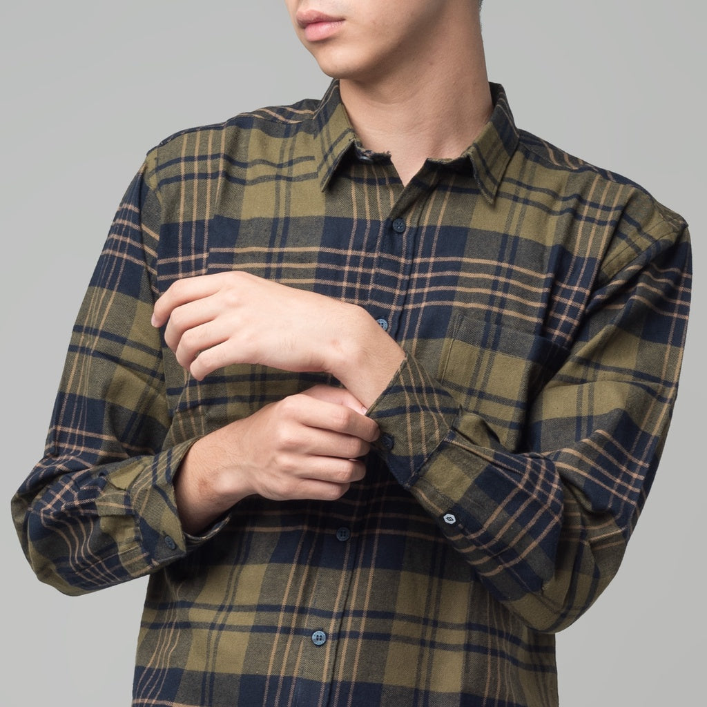 Benhill Kemeja Pria Flannel Lengan Panjang Kotak Hijau 28924-11733